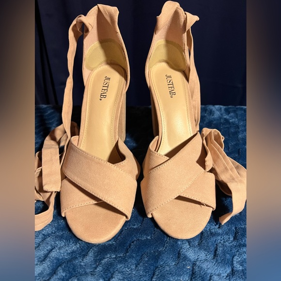 JustFab Women's Elegant Tan Wrap Heels - Picture 1 of 6